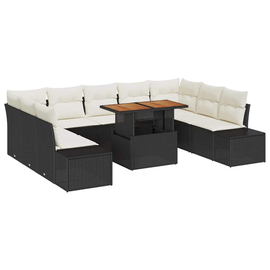 Garten-Sofa-Set mit Speicher 10 pcs Schwarz Poly Rattan