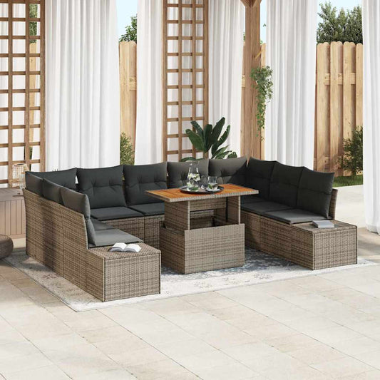 Garten-Sofa-Set mit Speicher 10 pcs Grau Poly Rattan