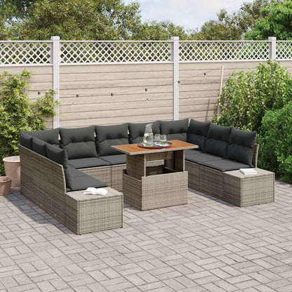 Garten-Sofa-Set mit Speicher 10 pcs Grau Poly Rattan