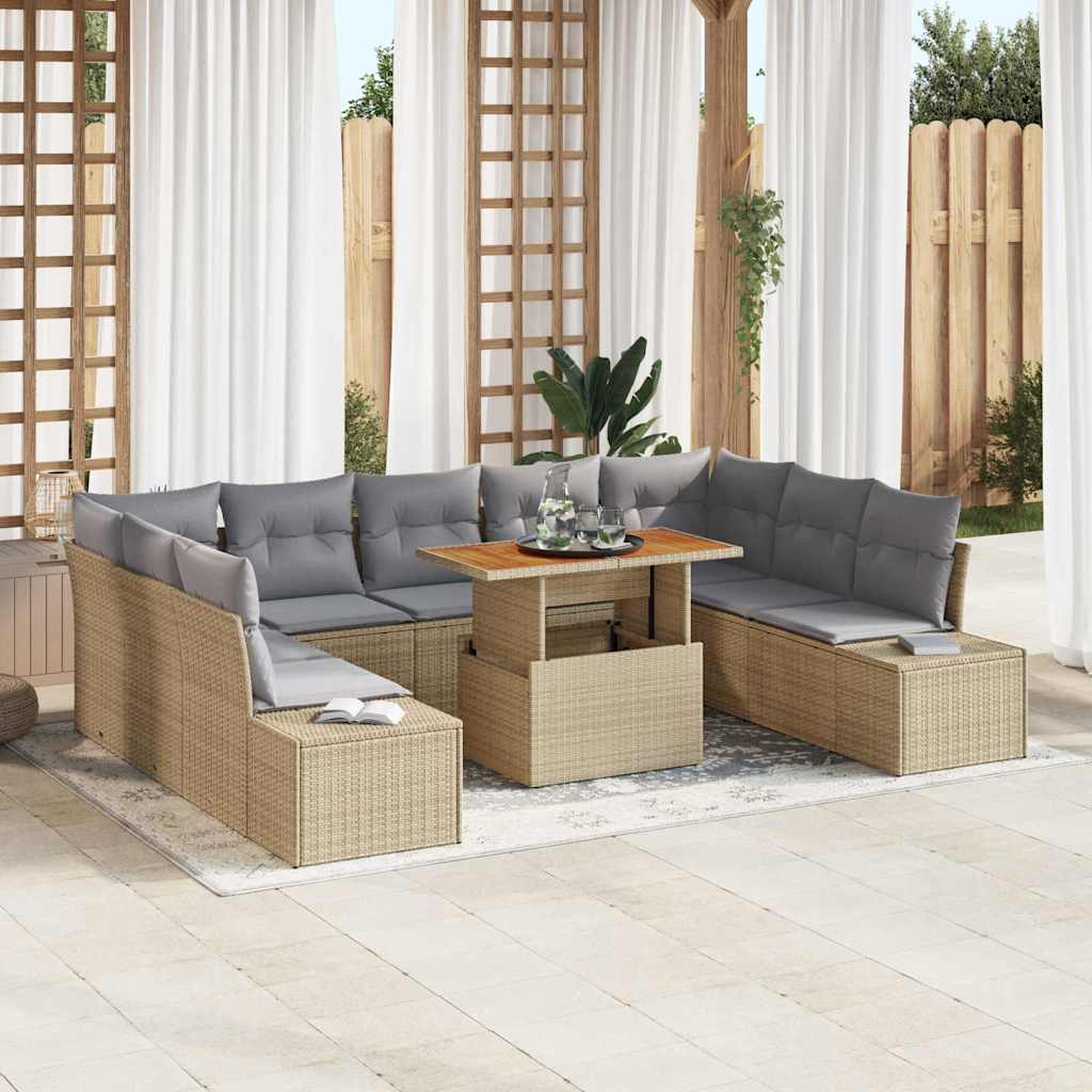 Garten-Sofa-Set mit Speicher 10 pcs Beige Poly Rattan