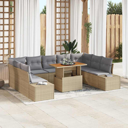 Garten-Sofa-Set mit Speicher 10 pcs Beige Poly Rattan