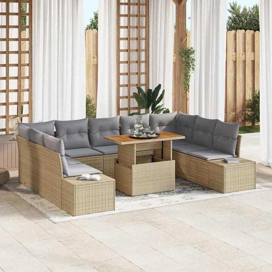 Garten-Sofa-Set mit Speicher 10 pcs Beige Poly Rattan