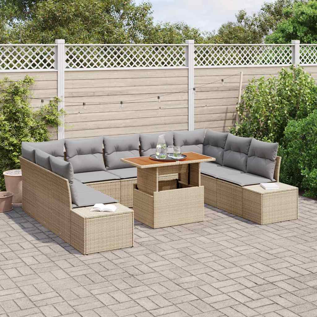 Garten-Sofa-Set mit Speicher 10 pcs Beige Poly Rattan
