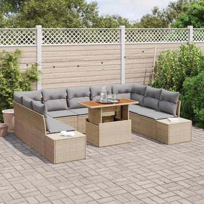 Garten-Sofa-Set mit Speicher 10 pcs Beige Poly Rattan