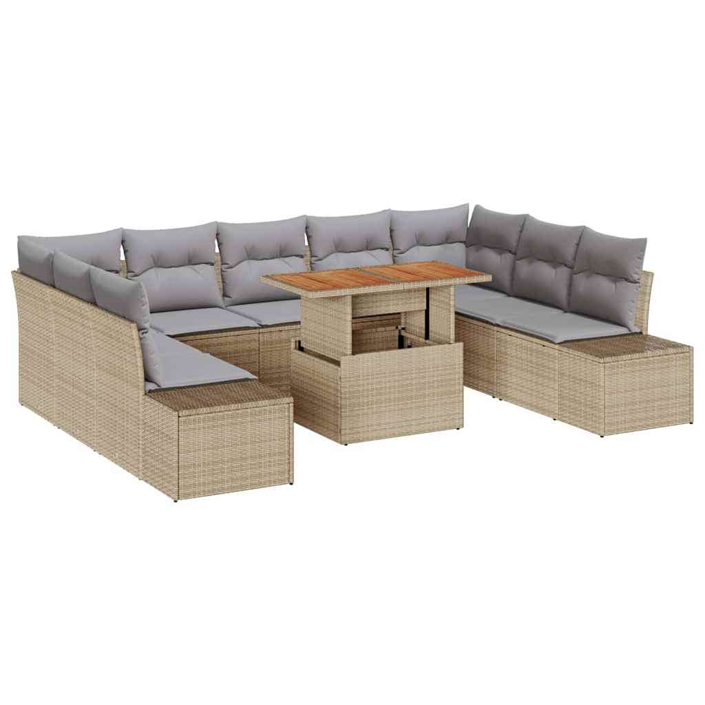 Garten-Sofa-Set mit Speicher 10 pcs Beige Poly Rattan