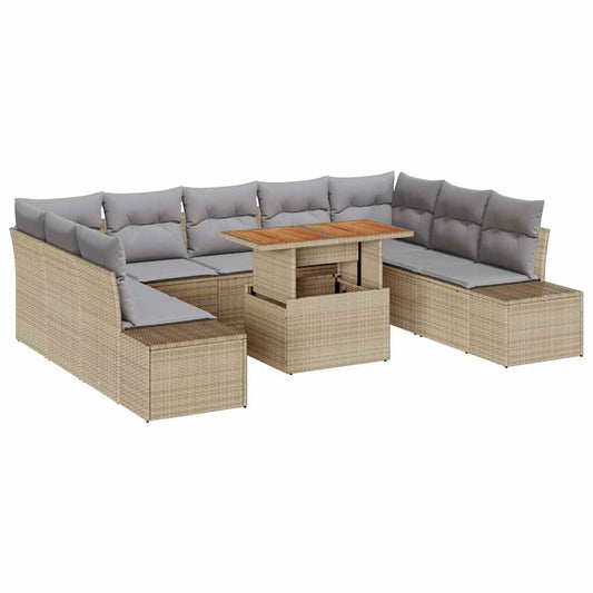 Garten-Sofa-Set mit Speicher 10 pcs Beige Poly Rattan