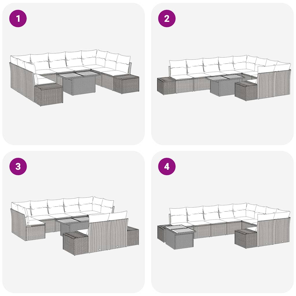 Garten-Sofa-Set mit Speicher 10 pcs Beige Poly Rattan