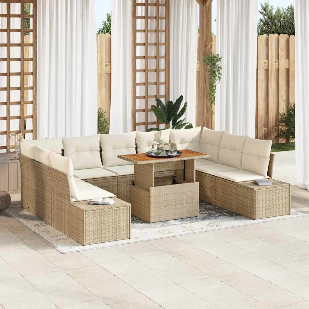 Garten-Sofa-Set mit Speicher 10 pcs Beige Poly Rattan