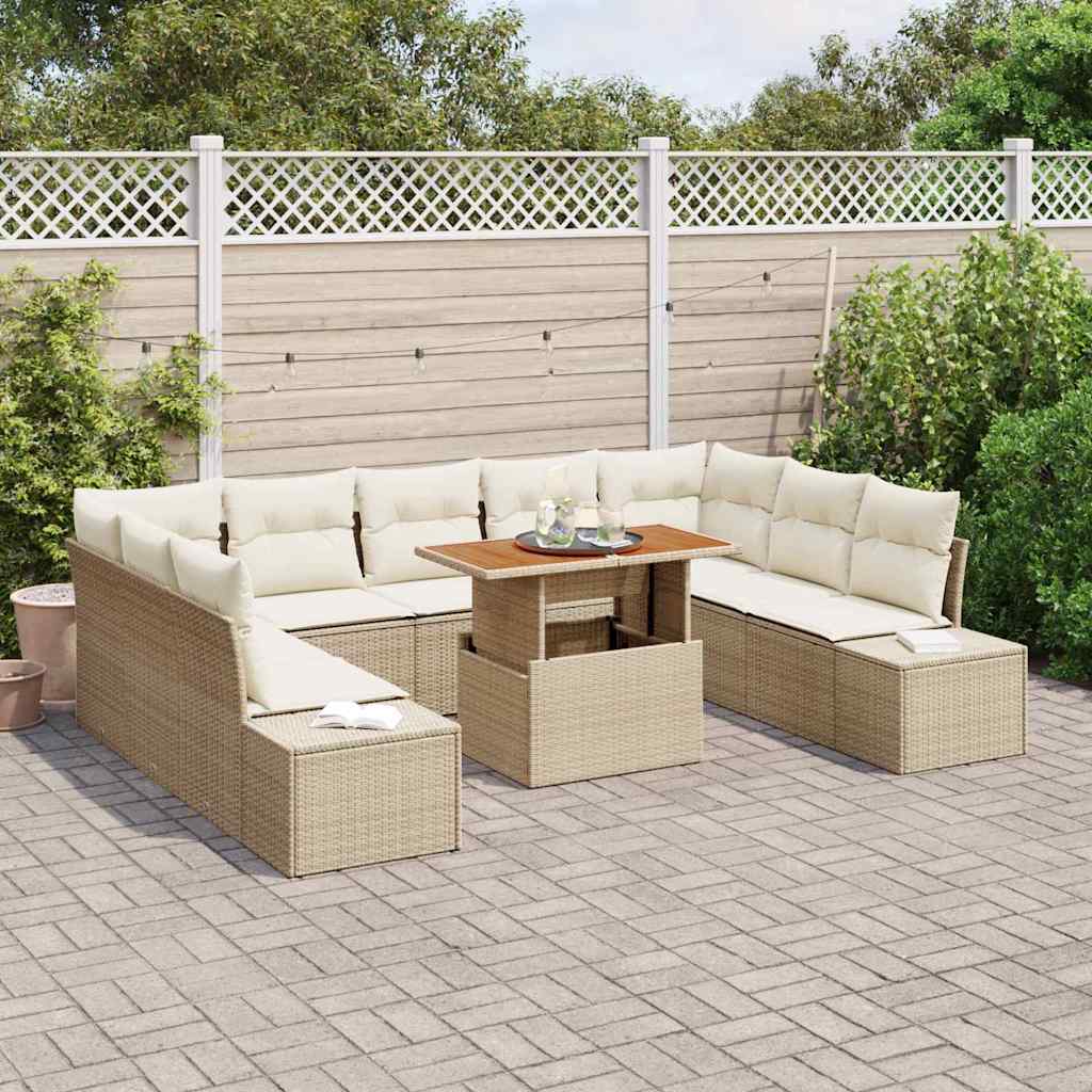 Garten-Sofa-Set mit Speicher 10 pcs Beige Poly Rattan