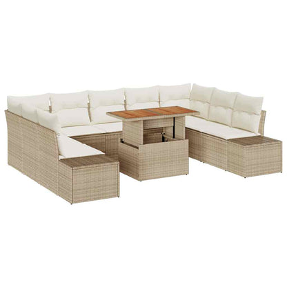 Garten-Sofa-Set mit Speicher 10 pcs Beige Poly Rattan