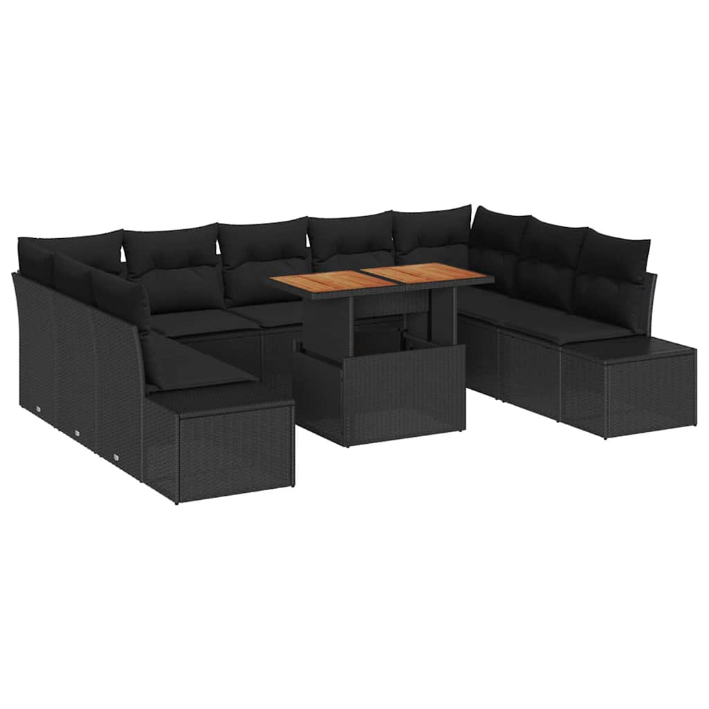 Garten-Sofa-Set mit Speicher 10 pcs Schwarz Poly Rattan