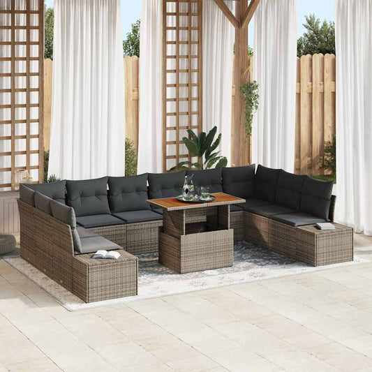 Garten-Sofa-Set mit Speicher 11 pcs Grau Poly Rattan