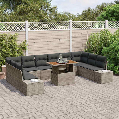 Garten-Sofa-Set mit Speicher 11 pcs Grau Poly Rattan