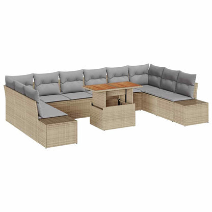 Garten-Sofa-Set mit Speicher 11 pcs Beige Poly Rattan