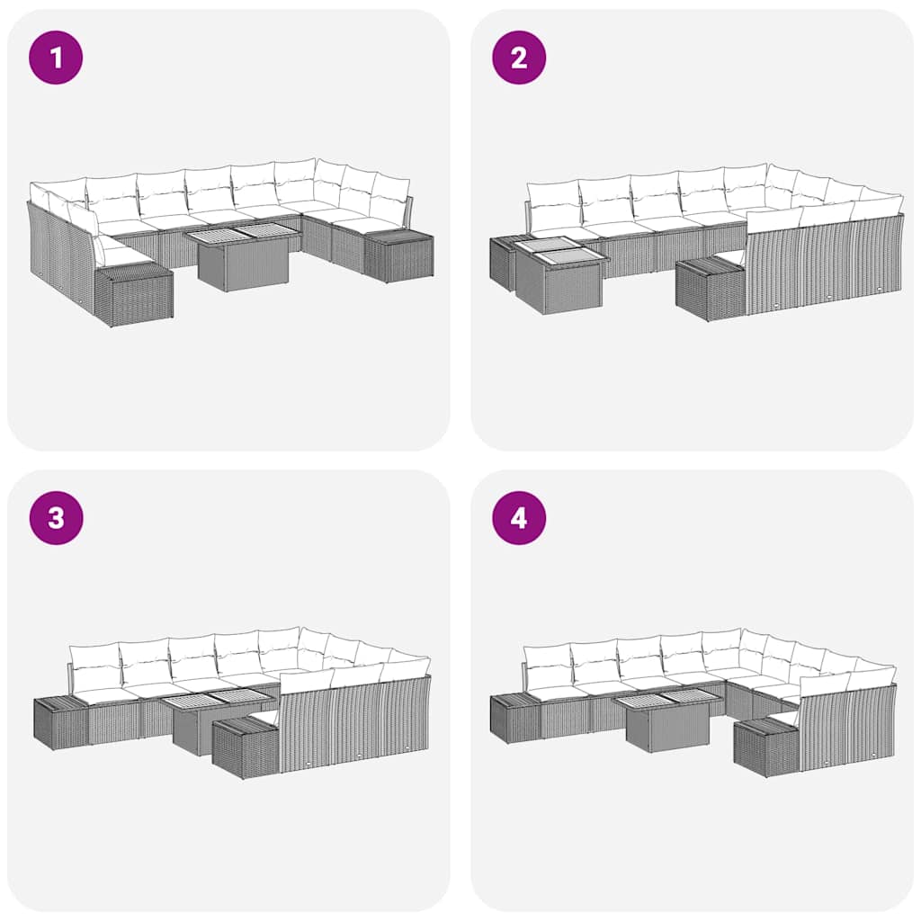 Garten-Sofa-Set mit Speicher 11 pcs Beige Poly Rattan