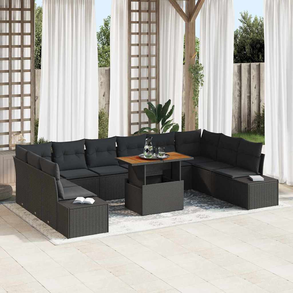 Garten-Sofa-Set mit Speicher 11 pcs Schwarz Poly Rattan