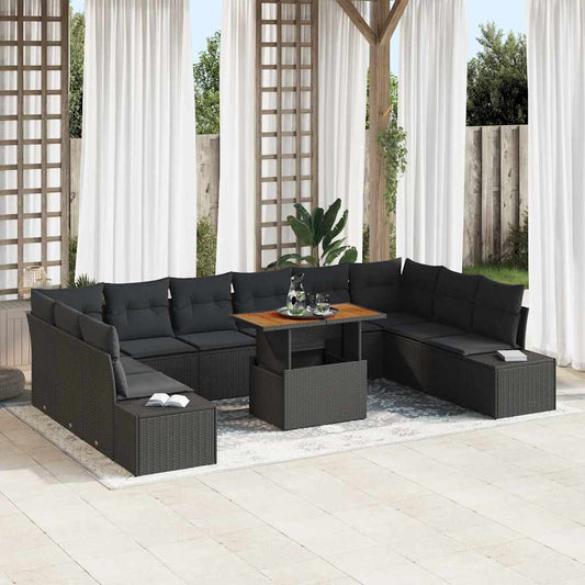 Garten-Sofa-Set mit Speicher 11 pcs Schwarz Poly Rattan