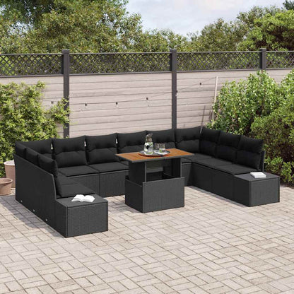 Garten-Sofa-Set mit Speicher 11 pcs Schwarz Poly Rattan