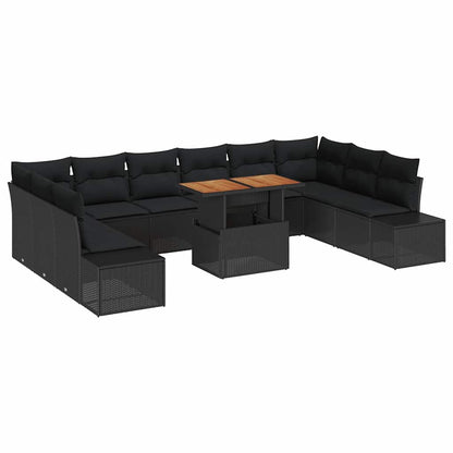 Garten-Sofa-Set mit Speicher 11 pcs Schwarz Poly Rattan