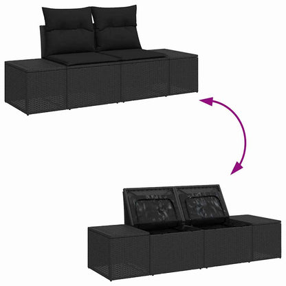 Garten-Sofa-Set mit Speicher 11 pcs Schwarz Poly Rattan