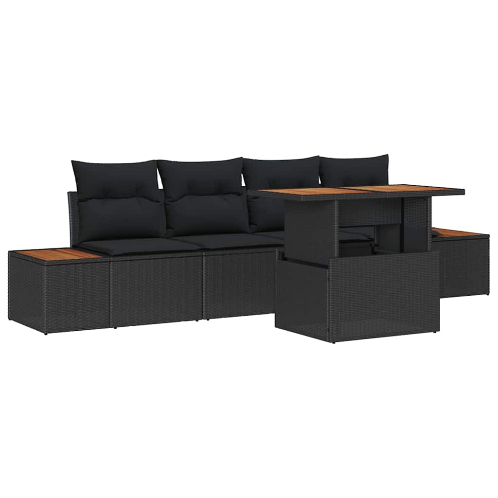 Garten-Sofa-Set mit Speicher 5 pcs Schwarz Poly Rattan