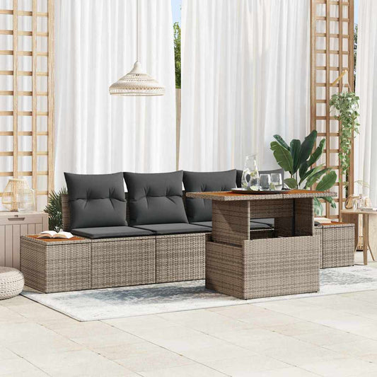 Garten-Sofa-Set mit Speicher 5 pcs Grau Poly Rattan