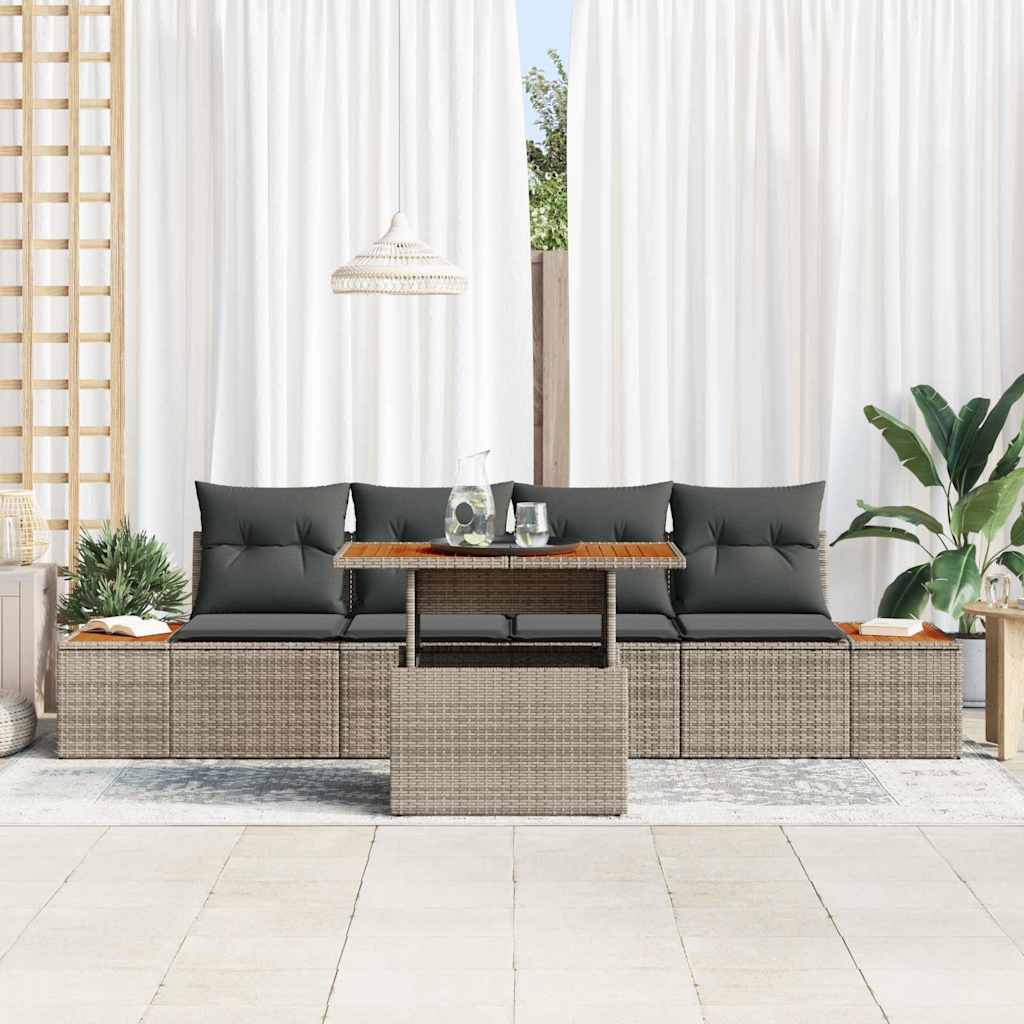 Garten-Sofa-Set mit Speicher 5 pcs Grau Poly Rattan