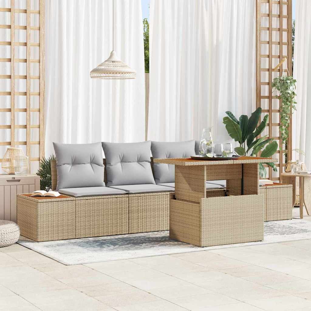 Garten-Sofa-Set mit Speicher 5 pcs Beige Poly Rattan