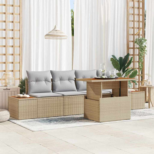 Garten-Sofa-Set mit Speicher 5 pcs Beige Poly Rattan