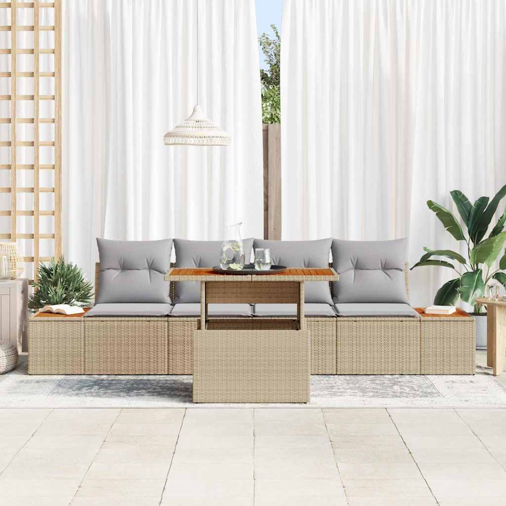 Garten-Sofa-Set mit Speicher 5 pcs Beige Poly Rattan