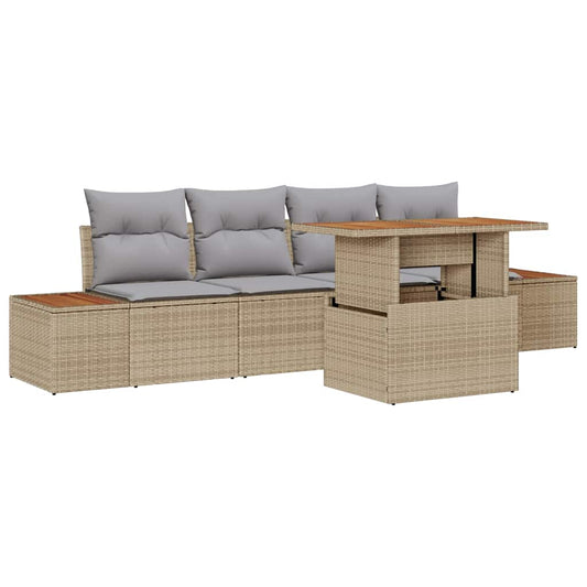Garten-Sofa-Set mit Speicher 5 pcs Beige Poly Rattan