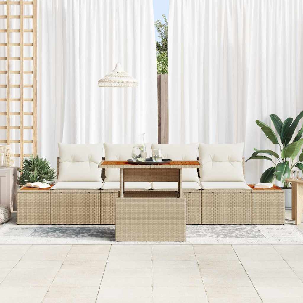 Garten-Sofa-Set mit Speicher 5 pcs Beige Poly Rattan