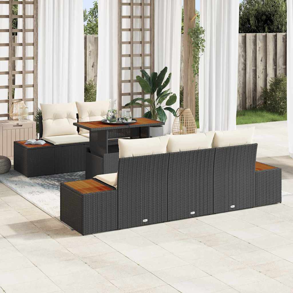 Garten-Sofa-Set mit Speicher 6 pcs Schwarz Poly Rattan