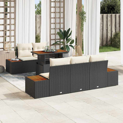 Garten-Sofa-Set mit Speicher 6 pcs Schwarz Poly Rattan