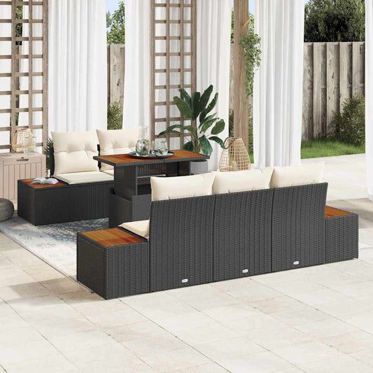Garten-Sofa-Set mit Speicher 6 pcs Schwarz Poly Rattan