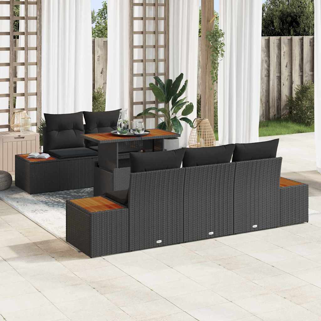 Garten-Sofa-Set mit Speicher 6 pcs Schwarz Poly Rattan