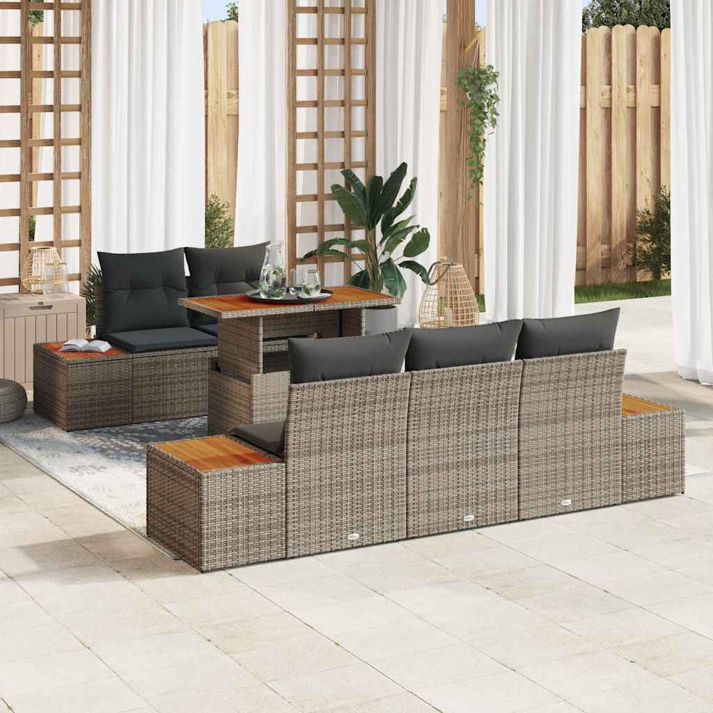 Garten-Sofa-Set mit Speicher 6 pcs Grau Poly Rattan
