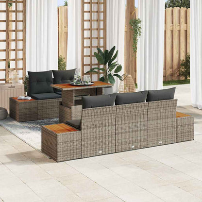 Garten-Sofa-Set mit Speicher 6 pcs Grau Poly Rattan