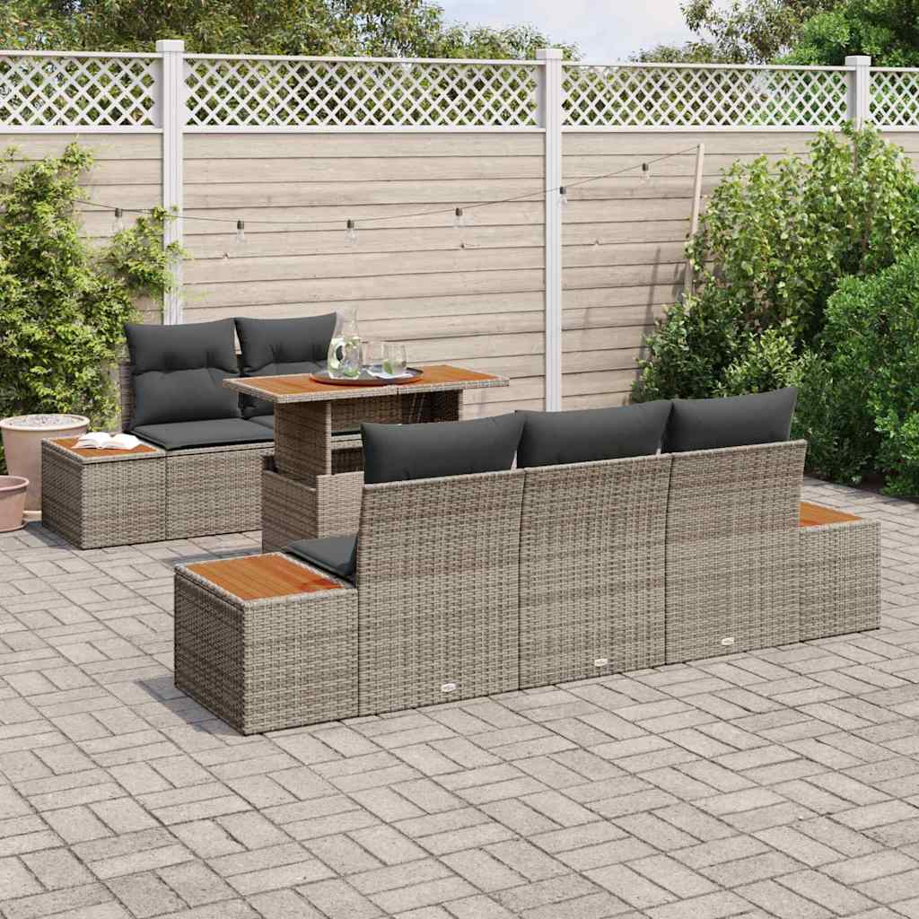 Garten-Sofa-Set mit Speicher 6 pcs Grau Poly Rattan