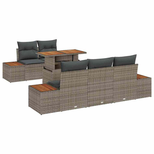 Garten-Sofa-Set mit Speicher 6 pcs Grau Poly Rattan