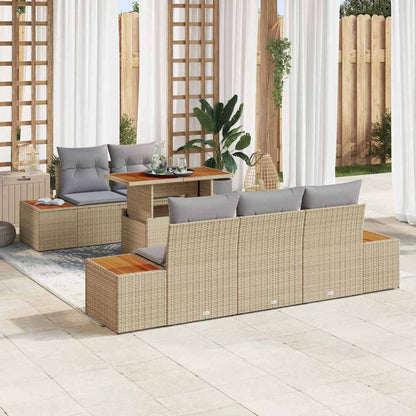 Garten-Sofa-Set mit Speicher 6 pcs Beige Poly Rattan