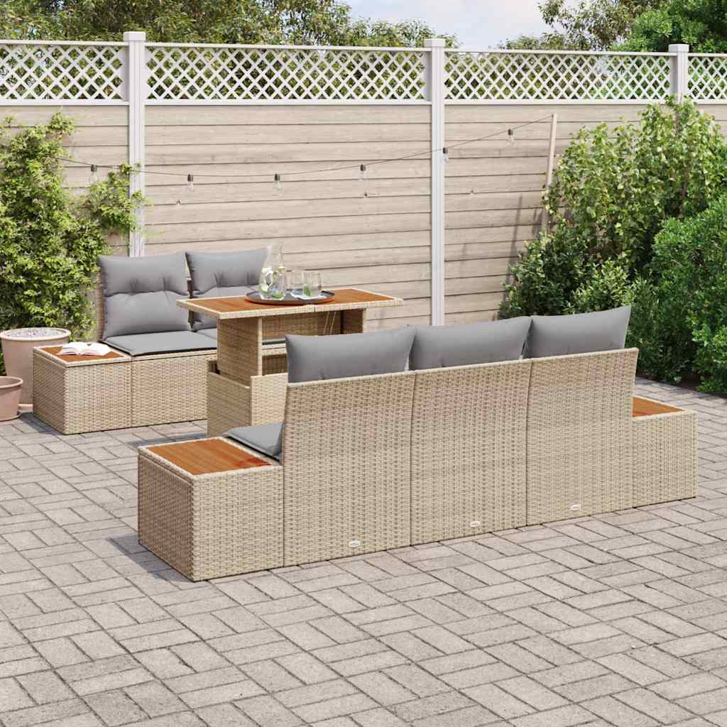 Garten-Sofa-Set mit Speicher 6 pcs Beige Poly Rattan