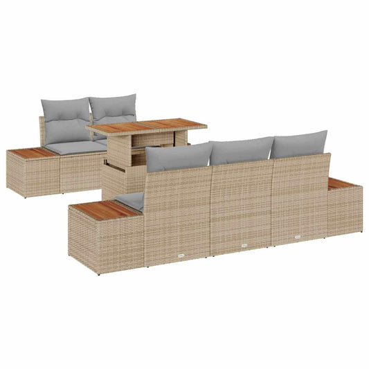 Garten-Sofa-Set mit Speicher 6 pcs Beige Poly Rattan