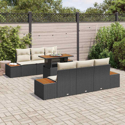 Garten-Sofa-Set mit Speicher 7 pcs Schwarz Poly Rattan