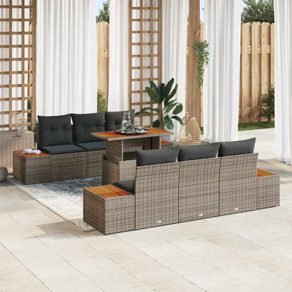 Garten-Sofa-Set mit Speicher 7 pcs Grau Poly Rattan