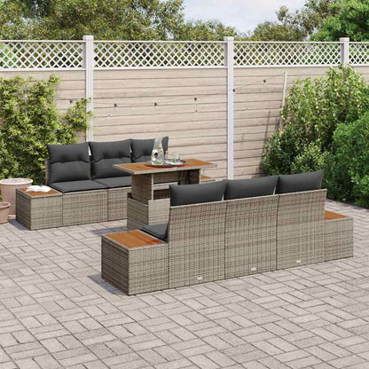 Garten-Sofa-Set mit Speicher 7 pcs Grau Poly Rattan