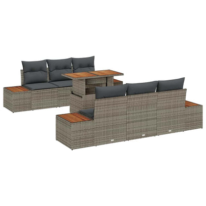 Garten-Sofa-Set mit Speicher 7 pcs Grau Poly Rattan