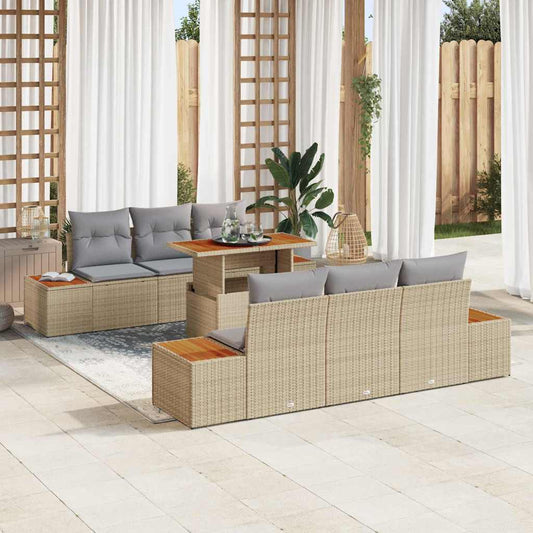 Garten-Sofa-Set mit Speicher 7 pcs Beige Poly Rattan