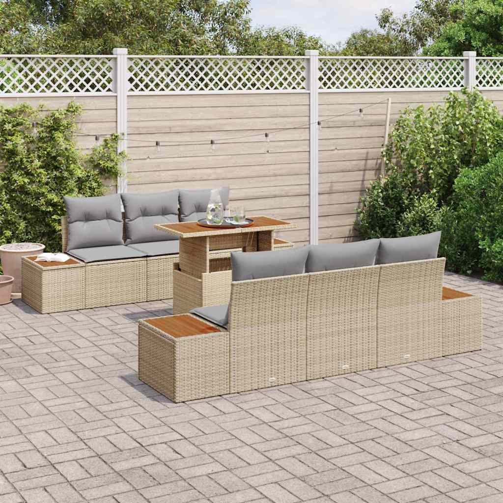 Garten-Sofa-Set mit Speicher 7 pcs Beige Poly Rattan