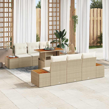Garten-Sofa-Set mit Speicher 7 pcs Beige Poly Rattan